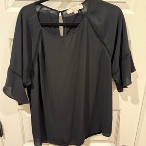 LOFT Women's Black Blouse with Ruffle Sleeves